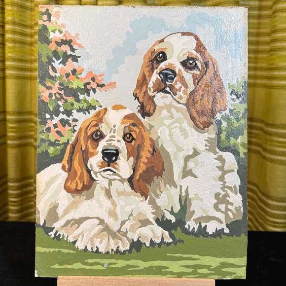 Vintage 1960s Spaniel dogs paint by numbers, unframed PBN - Picture 1 of 7